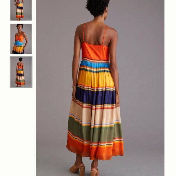 Anthropologie Tanvi Kedia V-Neck Colorblock Midi Dress New - Picture 3 of 14